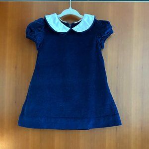Classic Prep Childrenswear Girl Navy Velvet Dress w Peter Pan Collar (18M)
